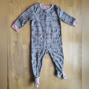 Carter’s Pink Cat Grey Gray One Piece Zip Footie Fleece PJ Toddler Girl 18M